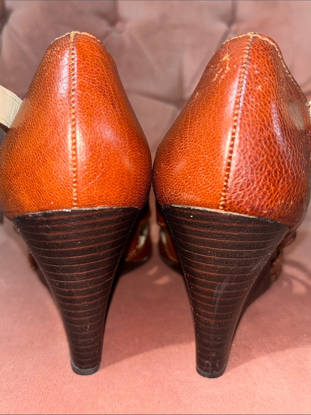 Franco Sarto heels open toe strappy leather wooden narrow wedge women’s 8.5 - Picture 4 of 16